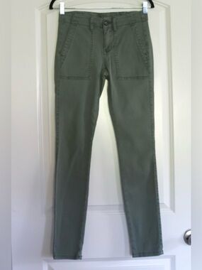 Cabi The Quest Olive Bedford Cord Skinny Utility Pants Size 2